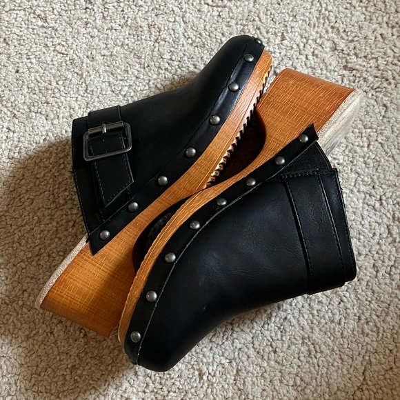 MIA Shoes - MIA *Apollo* Y2K Studded Clogs | Wooden Block Heel | Faux Black Leather | *EUC*